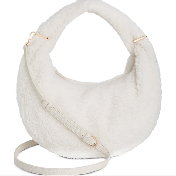 Shearling bag cute furry purse white with gold hardware - Picture 1 of 8